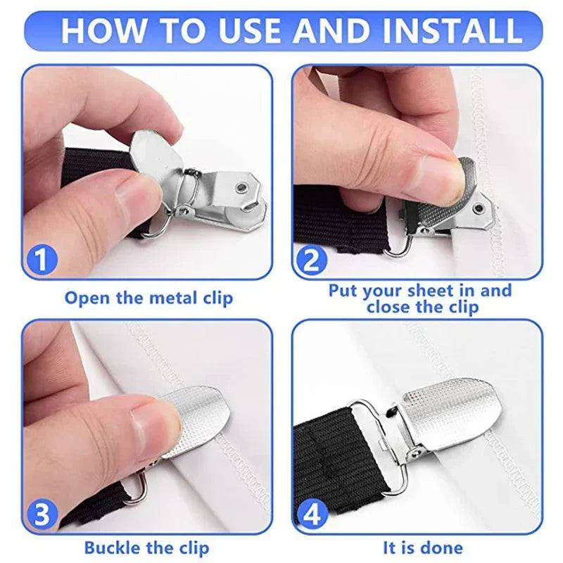 16/4Pcs/Set Adjustable Bed Sheet Grippers Belt Fastener Bed Sheet Clips Mattress Cover Blankets Quilt Holder Organize Gadgets