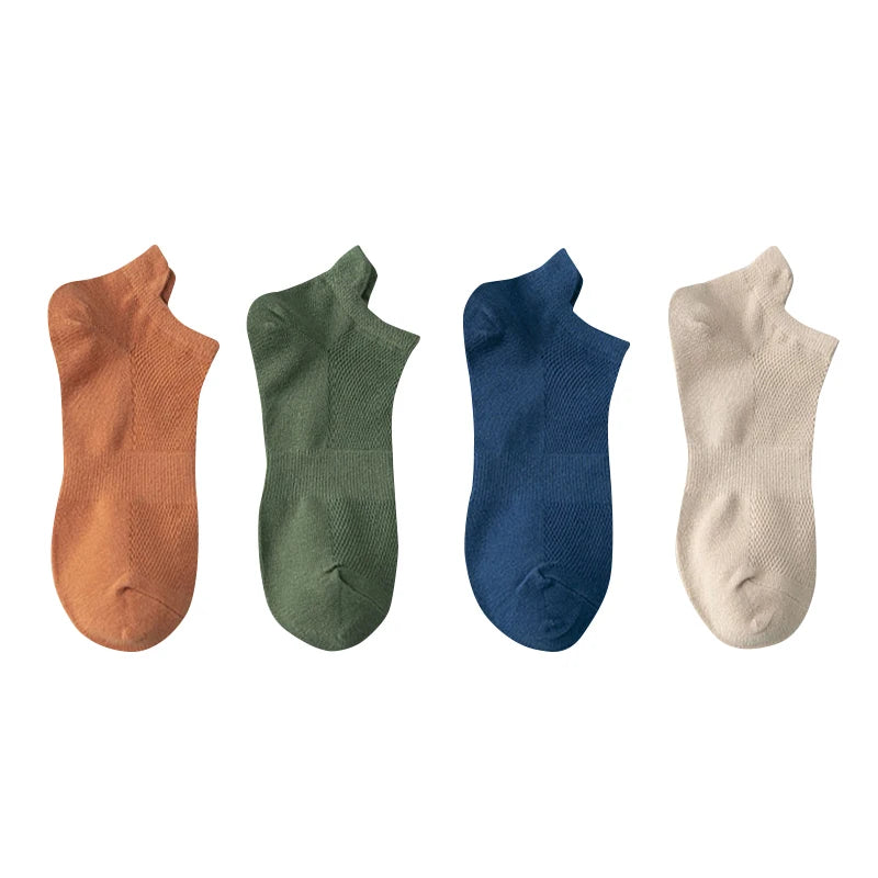 4 Pairs Man Cotton Short Socks Fashion Breathable Mesh Men Comfortable Casual Ankle Sock Pack Male Street Fashions