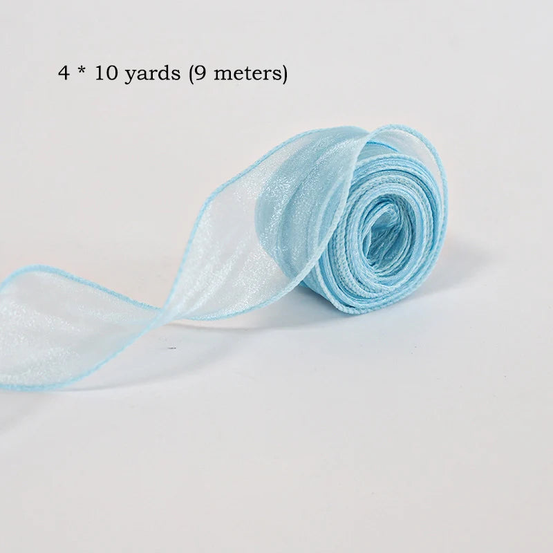 10Yards/Roll Sheer Chiffon Ribbon Organza Satin Ribbons For Gift Wrapping Decoration Wedding Bouquets Wreath Sewing Supplies