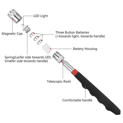 1pc Telescopic Pickup Magnetic Iron Rod Household Automotive Repair and Inspection Tool Strong Magnetic Metal Screw Suction Rod