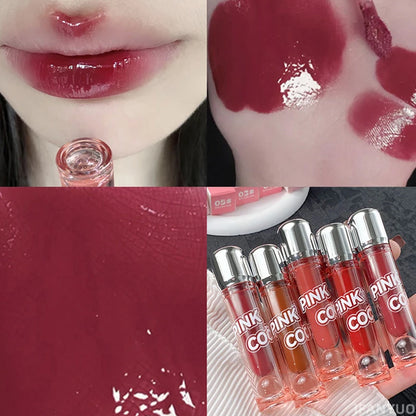 Dark Red Brown Mirror Lip Glaze Water Light Moisturizing Non-stick Cup Highly Pigmented Red Liquid Lipstick Lips Makeup Cosmetic