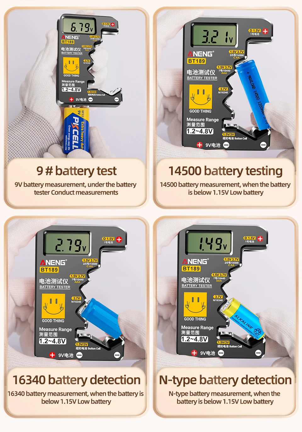 ANENG BT189 Universal Battery Tester 9V AA AAA Button Cell Battery Tester Detectors LCD Battery Indicator Gauge Checker  Tools