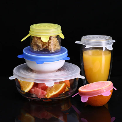 6/12Pcs Silicone Stretch Lids Reusable Food Seal Cover for Pot Bowl Keep Food Fresh Stretchy Wrap Cover Kitchen Cookware