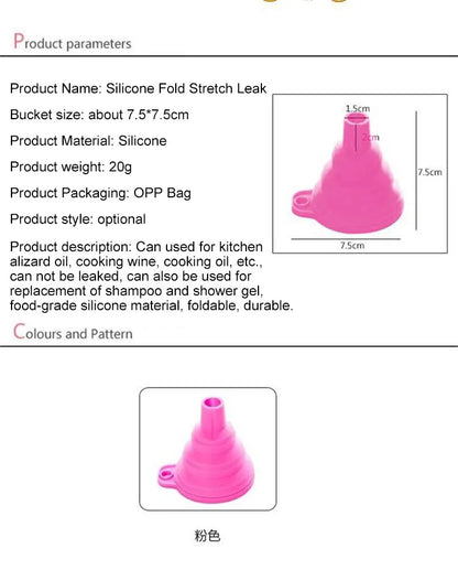 1pc Red Silicone Funnel Mini Multifunctional Convenient Kitchen Folding And Sub Packaging Tools Kitchen Supplies