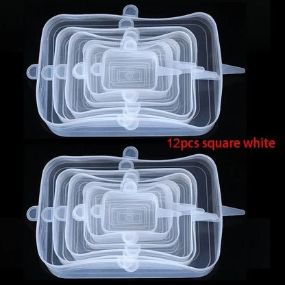 6/12Pcs Silicone Stretch Lids Reusable Food Seal Cover for Pot Bowl Keep Food Fresh Stretchy Wrap Cover Kitchen Cookware
