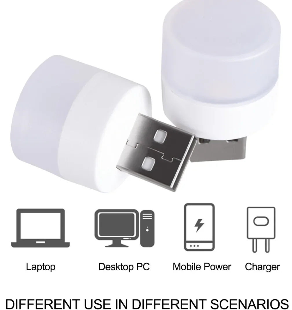 100-10PCS Portable Mini Night Lights Colorful USB Plug Lamp Power Bank Charging LED Book Light Round Reading Eye Protection Lamp