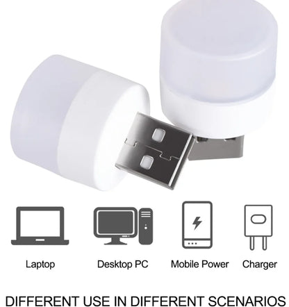 100-10PCS Portable Mini Night Lights Colorful USB Plug Lamp Power Bank Charging LED Book Light Round Reading Eye Protection Lamp