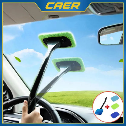 Car Window Cleaner Brush Kit Microfiber Windshield Cleaning Tool Auto Interior Glass Wash Wiper Long Handle Reusable Cloth Pad
