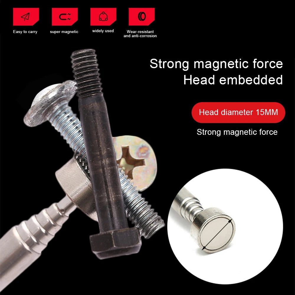 Strong Magnetic Suction Rod Orange Red Handle Magnetic Pickup Stainless Steel Antenna Retractable Suction Iron Rod