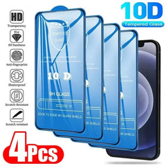 4Pcs 10D Tempered Glass 15 11 12 14 Pro Max Mini 7 8 Plus Full Cover Screen Protector For Iphone 13 16 PRO XR XS MAX