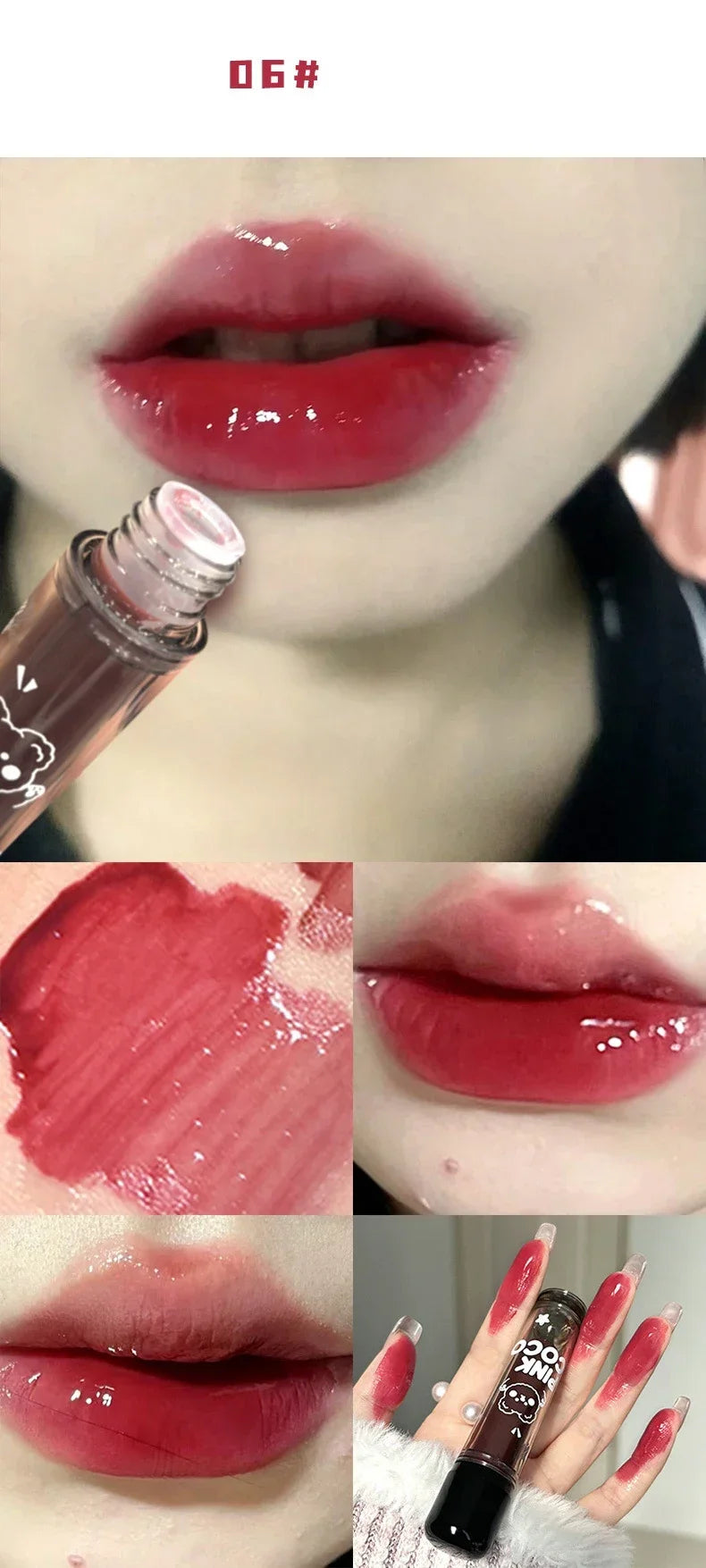 Dark Red Brown Mirror Lip Glaze Water Light Moisturizing Non-stick Cup Highly Pigmented Red Liquid Lipstick Lips Makeup Cosmetic