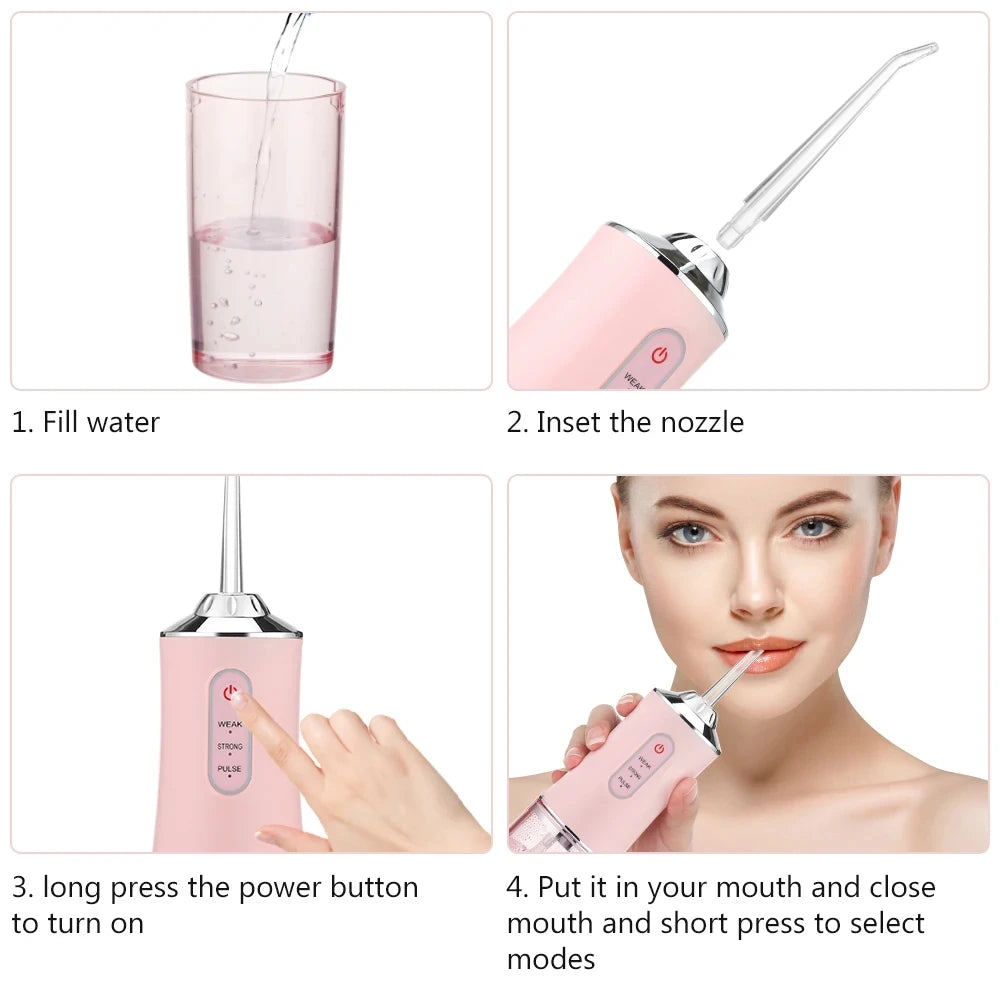 Electric Oral Irrigator Portable Dental Water Flosser Teeth Cleaner Mouth Washing Machine with 4 Jets Oral Hygiene Wireless