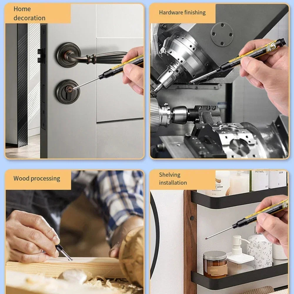 12-1Pcs Multi-Purpose 45mm Deep Drill Hole Long Nibs Waterproof Marker Pens for Bathroom Woodworking Long Head Carpenter Pens