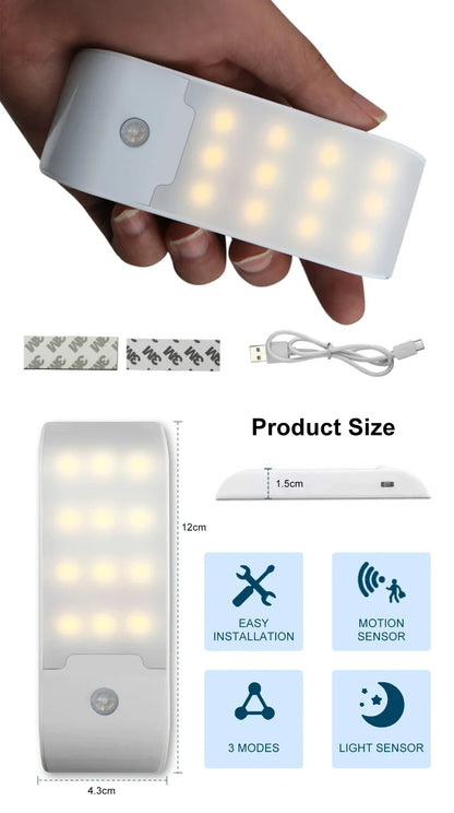 Motion Sensor LED Night Light Rechargeable Lamp Human Body Induction Cabinet Lamp Kitchen Wardrobe Stairs Emergency Lighting