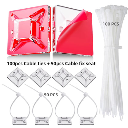 50/100/150pcs Nylon Self-Adhesive Cable Ties Mount Wire Fasten Organizer Fixers Easy Cable Management System Reusable Durable