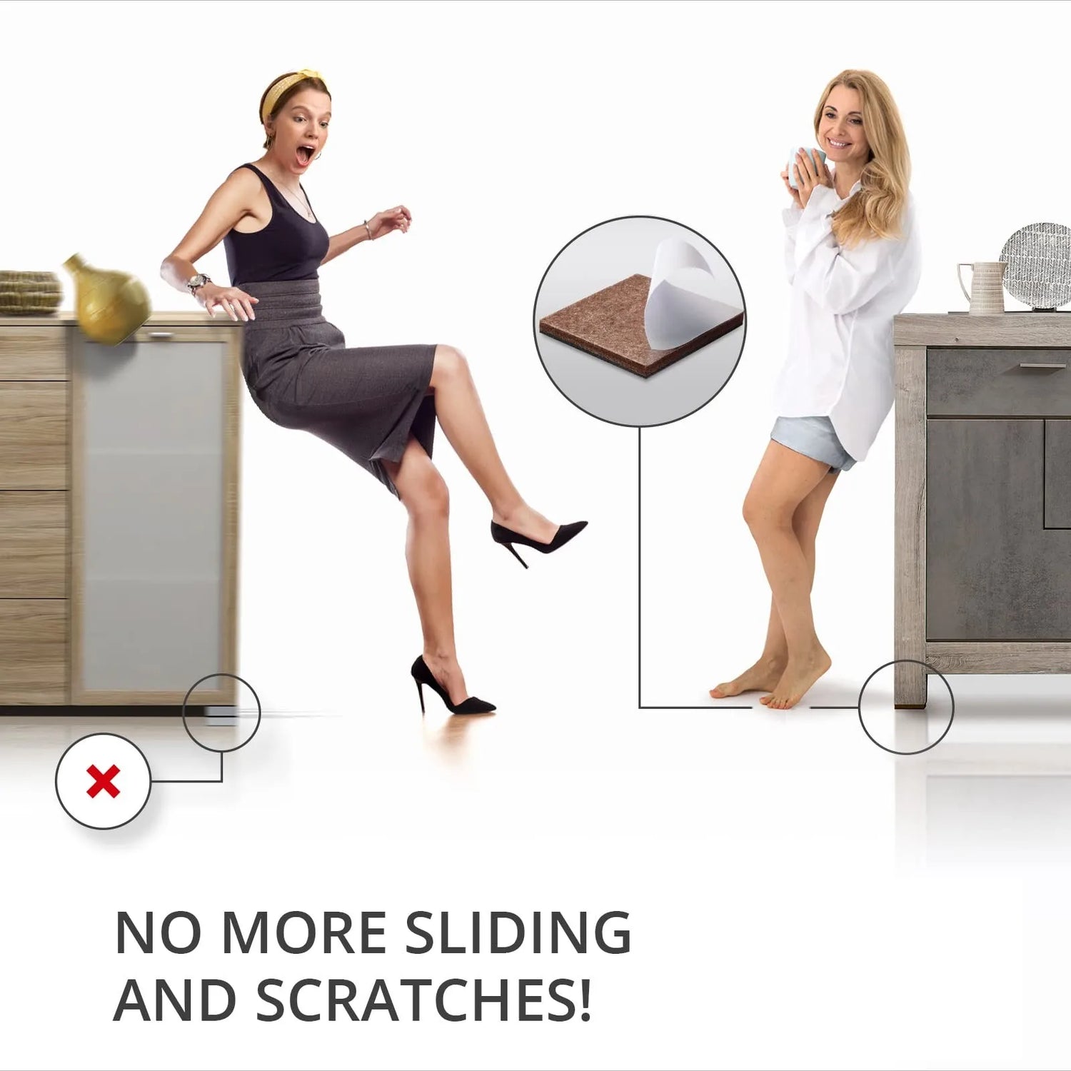 44pcs Furniture Grippers - Non Slip Pads for Furniture Legs - Self Adhesive Rubber Feet - Anti Slide Hardwood Floor Protectors