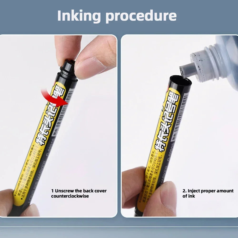 12-1Pcs Multi-Purpose 45mm Deep Drill Hole Long Nibs Waterproof Marker Pens for Bathroom Woodworking Long Head Carpenter Pens