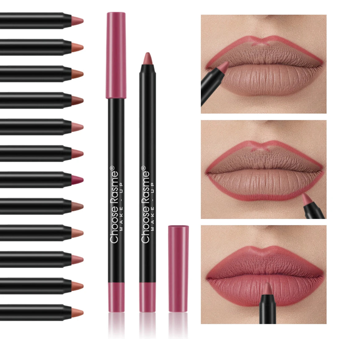 12 pcs Lip Liner Pencil Set Matte Lipliner Pencil Lipstick Waterproof Long Lasting Nude Contour Lipstick Pen Lip Tint Cosmetics