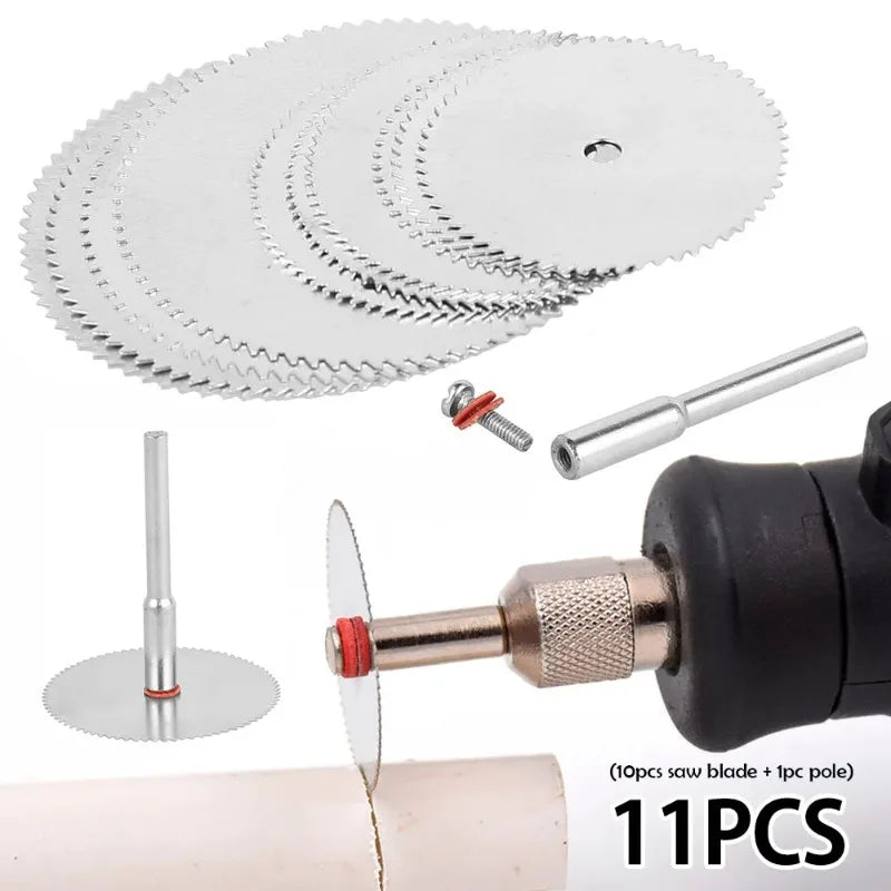 11PCS Set Mini Circular Saw Blades - Stainless Steel Cutting Discs for Wood - Compatible with Rotary Electric Tools