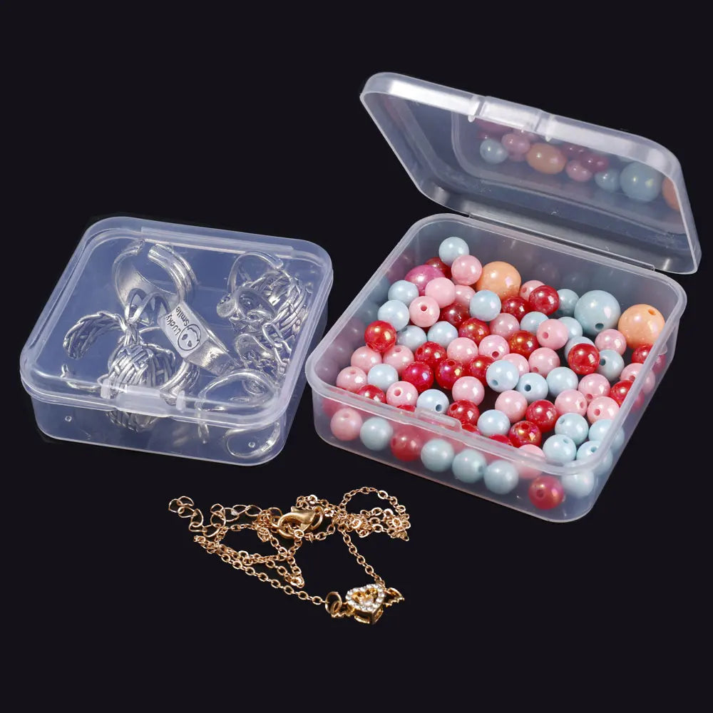 Clear Storage Container Transparent Plastic Storage Boxes with Hinged Lid Square Packaging Display Box Jewelry DIY Crafts