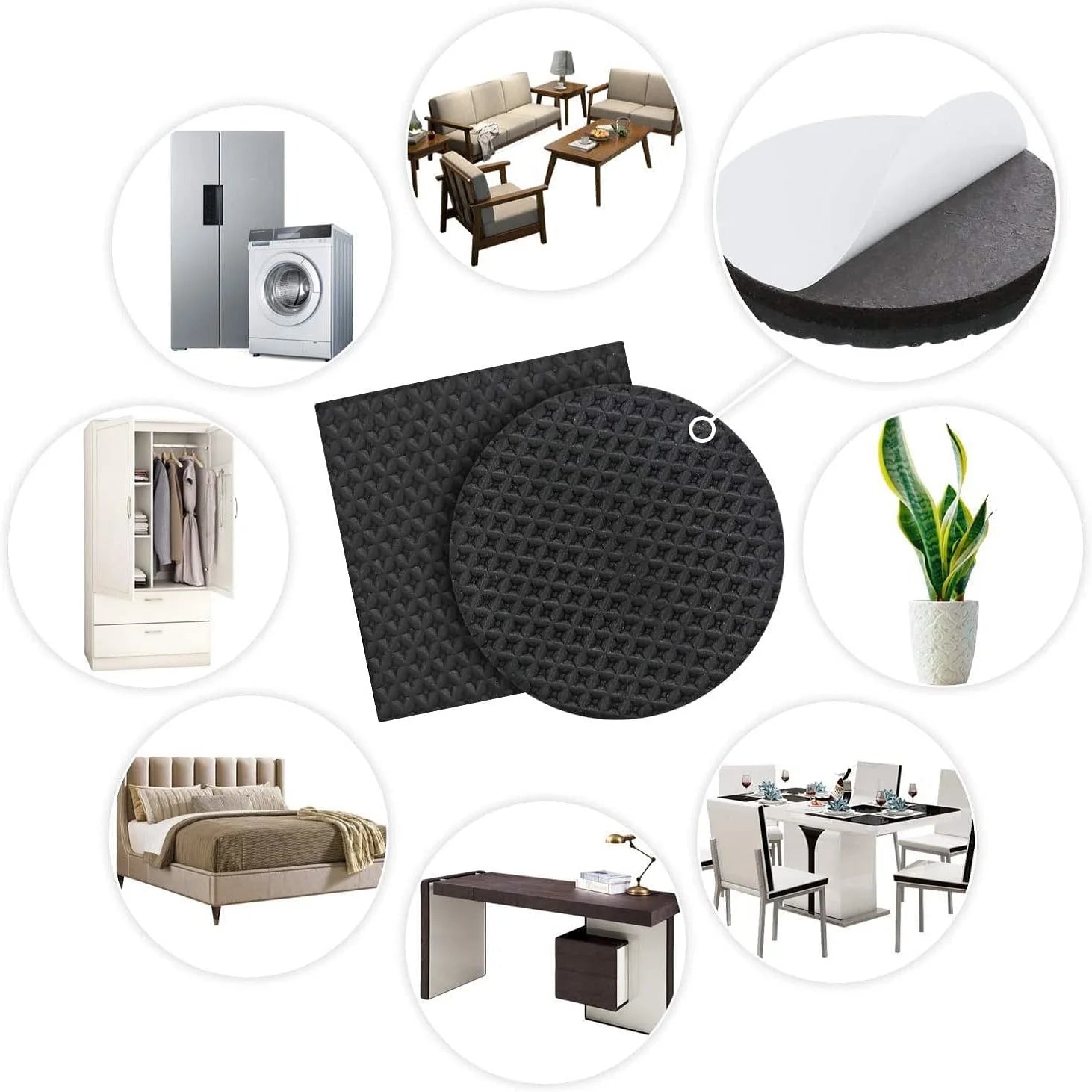 44pcs Furniture Grippers - Non Slip Pads for Furniture Legs - Self Adhesive Rubber Feet - Anti Slide Hardwood Floor Protectors