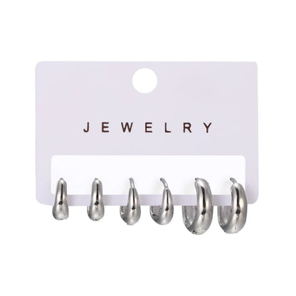 6pcs Fashion Minimalist Chunky Gold Plated Waterdrop Hoop Earrings for Women Smooth C-shaped Water Droplets Earrings JewelryGift