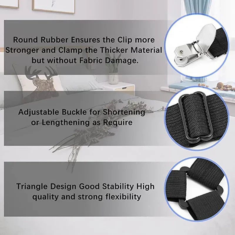 16/4Pcs/Set Adjustable Bed Sheet Grippers Belt Fastener Bed Sheet Clips Mattress Cover Blankets Quilt Holder Organize Gadgets