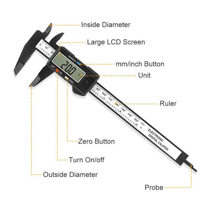 150mm 100mm Electronic Digital Caliper Carbon Fiber Dial Vernier Caliper Gauge Micrometer Measuring Tool Digital Ruler