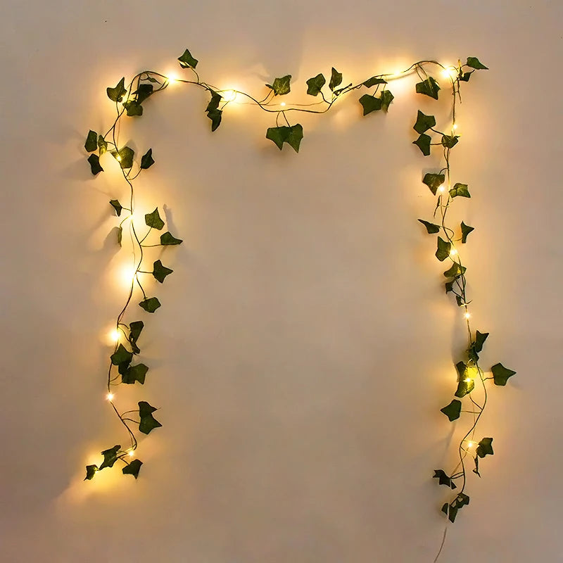 Green Leaf String Lights Artificial Ivy Vine Fairy Light Garland Wedding Party Decoration Christmas Home Room Wall Hanging Plant