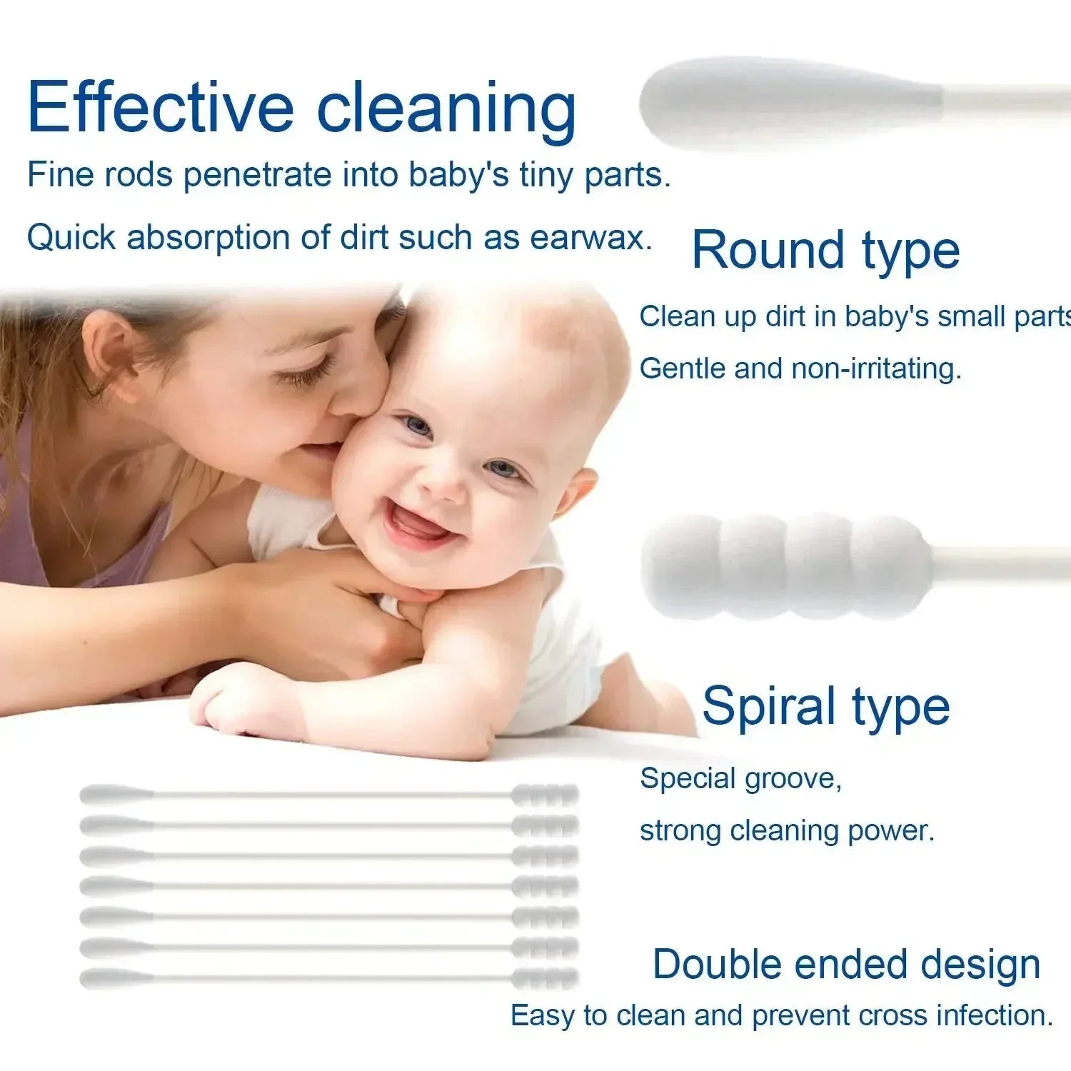 100Pcs Per Pack-5 Packs, Double-ended Cotton Swabs, Baby Cotton Swabs, Ear Cleaning Sticks, Healthy Cleaning Tools