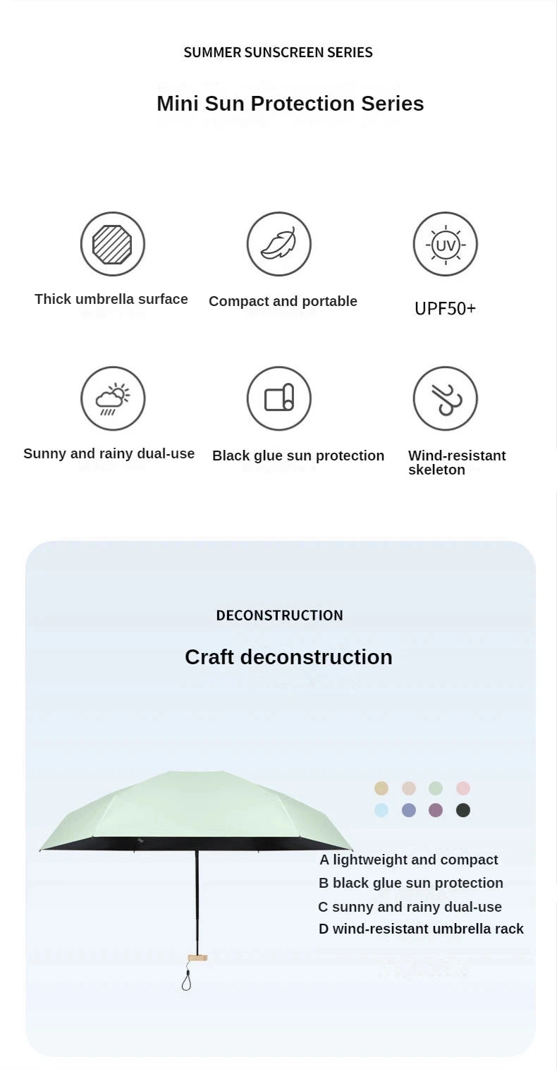 55% Off Mini Sun Umbrella Small Pocket Rain Umbrella Vinyl Folding UV Ultraviolet Protection Sun Shade Pocket Parasol Capsule