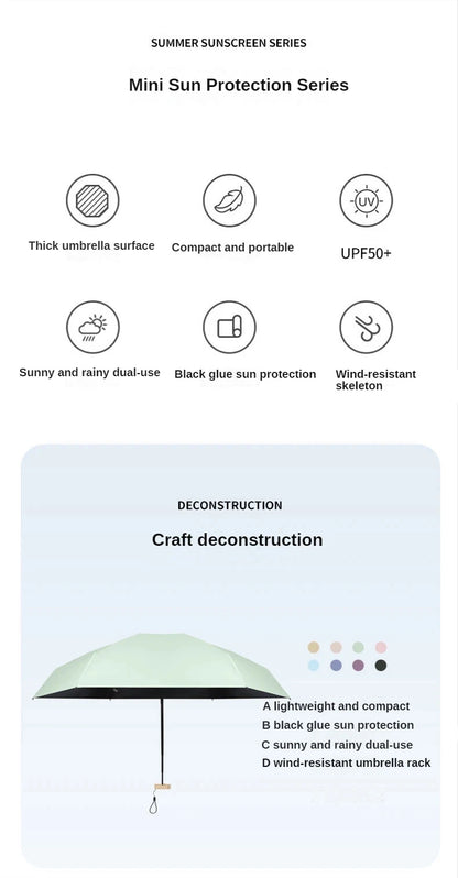 55% Off Mini Sun Umbrella Small Pocket Rain Umbrella Vinyl Folding UV Ultraviolet Protection Sun Shade Pocket Parasol Capsule