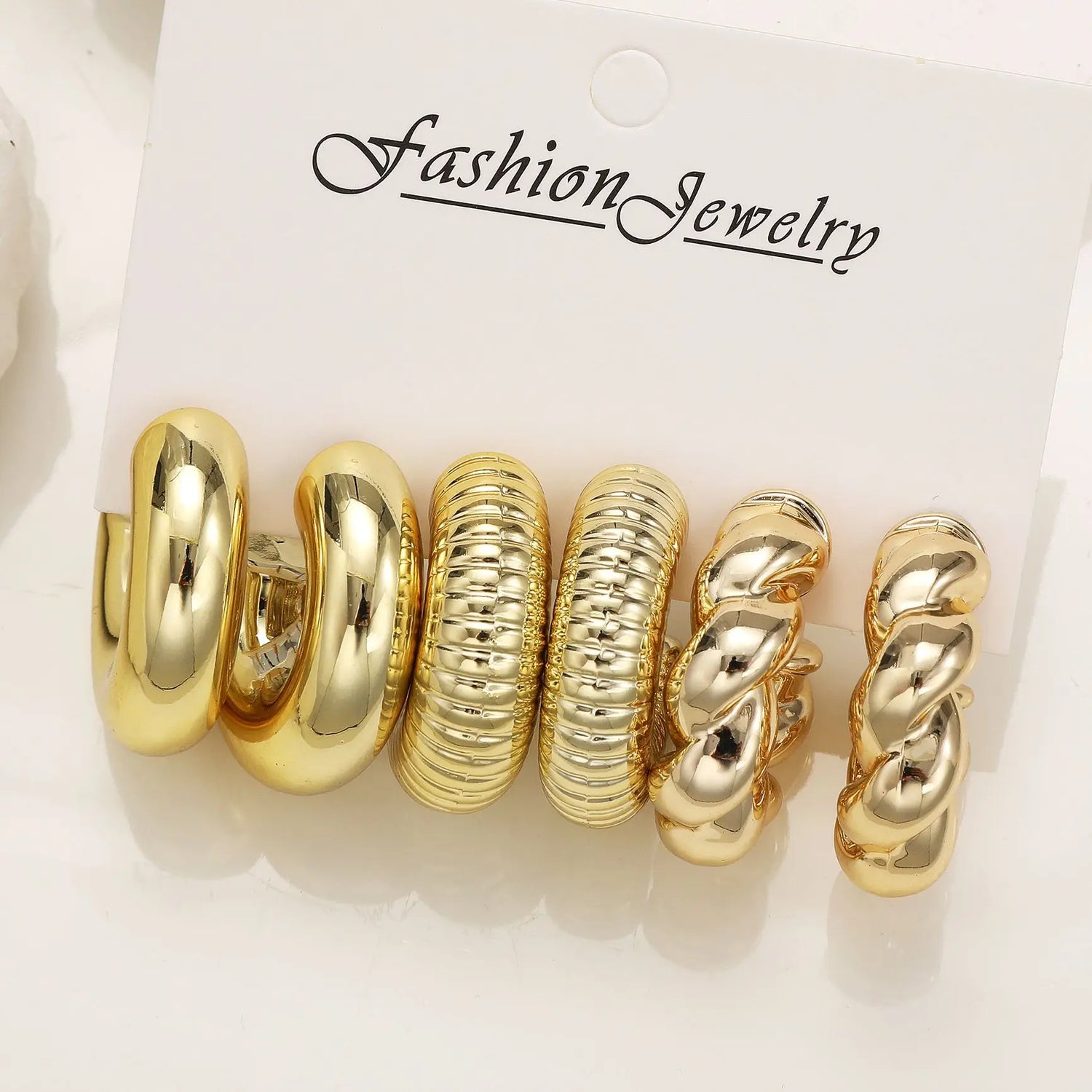6pcs Fashion Minimalist Chunky Gold Plated Waterdrop Hoop Earrings for Women Smooth C-shaped Water Droplets Earrings JewelryGift