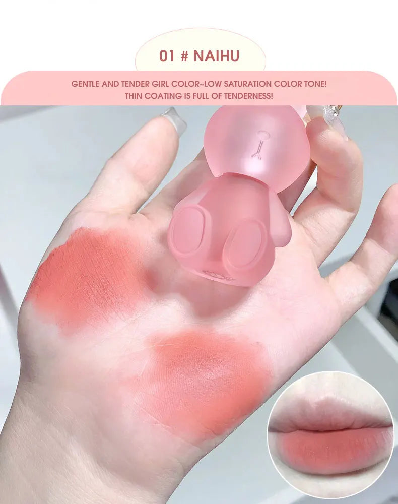 Gege Bear Adorable Rabbit Velvet Lip Mud — Matte Finish, Long-Lasting, Non-Transfer Lip Lacquer for a Whiter Appearance