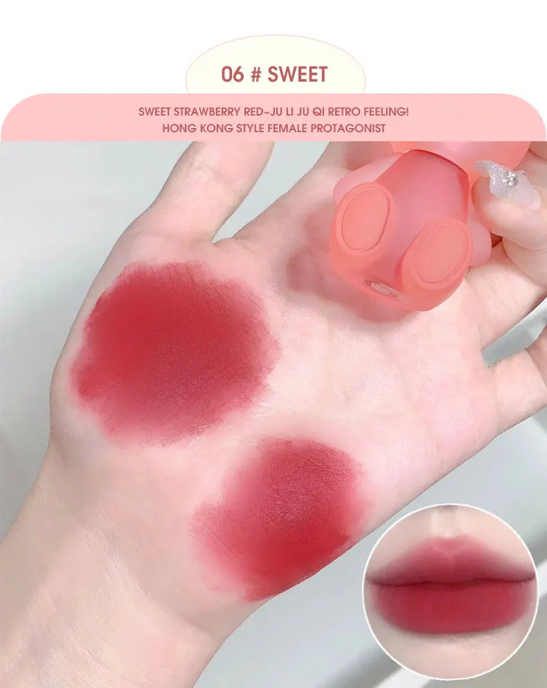 Gege Bear Adorable Rabbit Velvet Lip Mud — Matte Finish, Long-Lasting, Non-Transfer Lip Lacquer for a Whiter Appearance