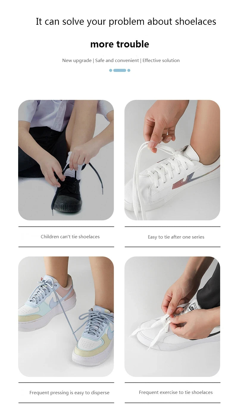 8mm Width No Tie Shoe Laces Press Lock Shoelaces Without Ties
