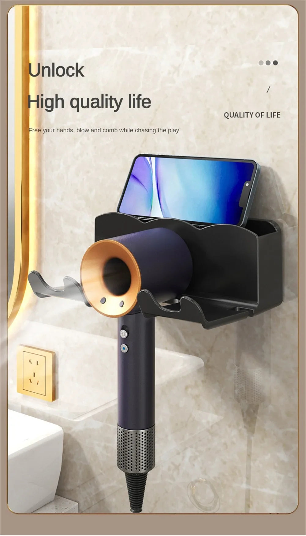 Hair Dryer Holder Wall Dryer Bracket Straightener Stand Hairdryer Organizer Hair Brush Storage Box Bathroom Accessories