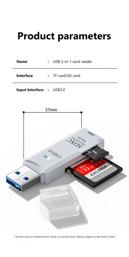 2 In 1 USB 3.0 2.0 Micro SD TF Card Reader High Speed Data Transmission