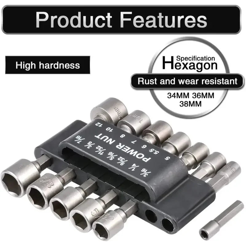 9pcs/set 5mm-13mm Hex Sockets Sleeve Nozzles Nut Driver Set Screwdriver Set Adapter Metric Socket Powerful Drill Bit Tool Wrench