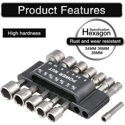 9pcs/set 5mm-13mm Hex Sockets Sleeve Nozzles Nut Driver Set Screwdriver Set Adapter Metric Socket Powerful Drill Bit Tool Wrench