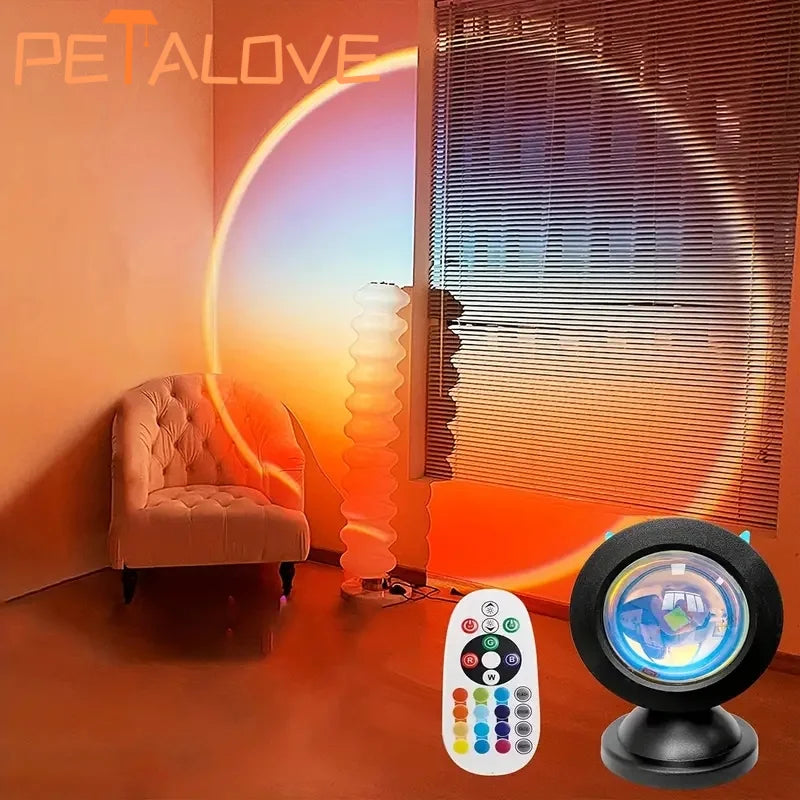 Vibrant Sunset Projection Light - 16-Color Spectrum, USB Remote Control, Dynamic Color Changing LED Light - Creates Warm Home