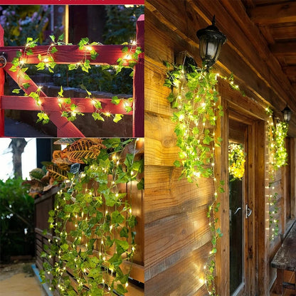 Green Leaf String Lights Artificial Ivy Vine Fairy Light Garland Wedding Party Decoration Christmas Home Room Wall Hanging Plant