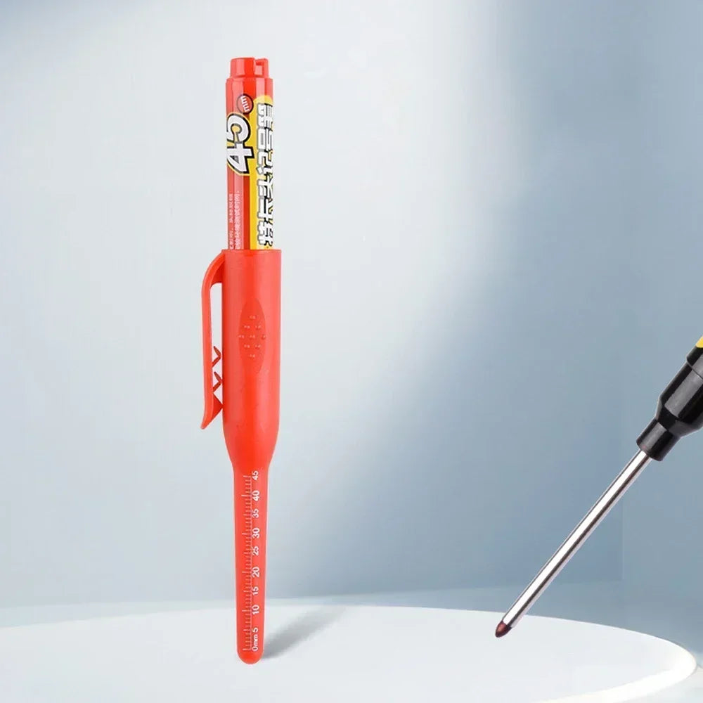 12-1Pcs Multi-Purpose 45mm Deep Drill Hole Long Nibs Waterproof Marker Pens for Bathroom Woodworking Long Head Carpenter Pens