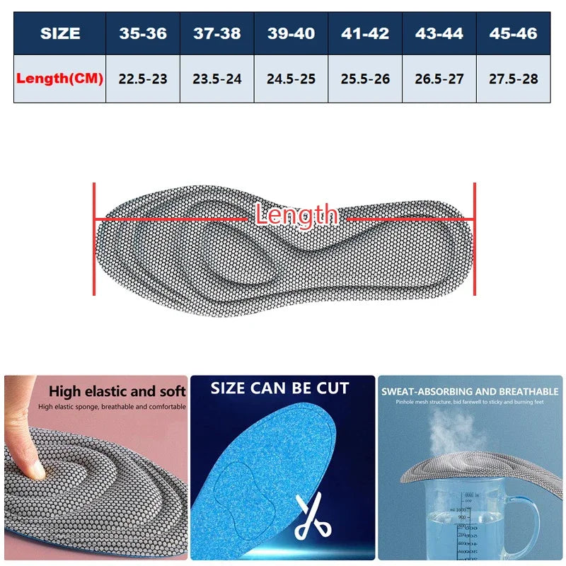 4Pcs Memory Foam Orthopedic Insoles for Shoes Antibacterial Deodorization Sweat Absorption Insert Sport Shoes Running Pads
