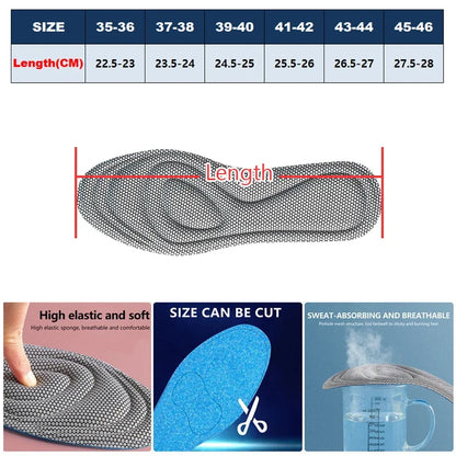 4Pcs Memory Foam Orthopedic Insoles for Shoes Antibacterial Deodorization Sweat Absorption Insert Sport Shoes Running Pads