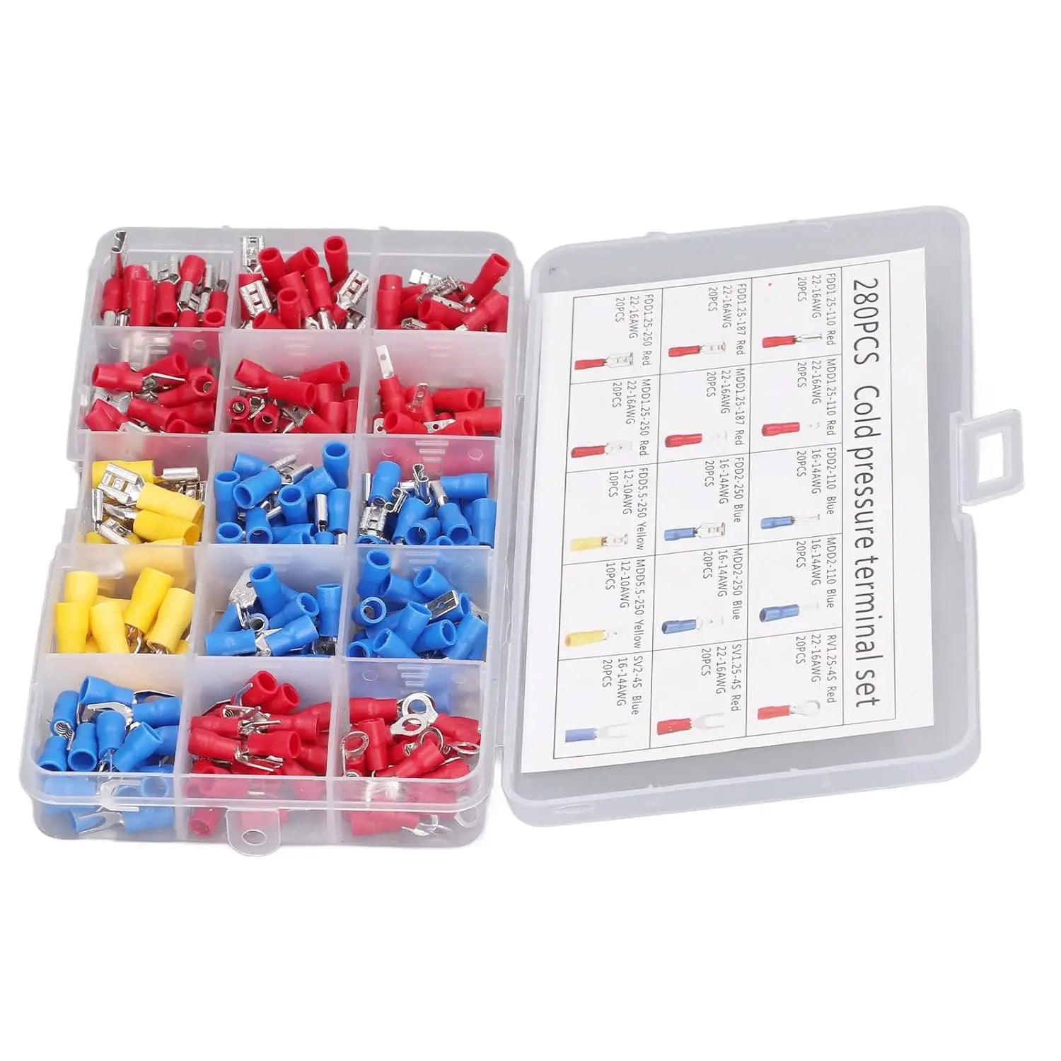 280pcs Wire Connector Kit Male Female Insulated Terminals Cold Crimp Terminals Assorted Crimp Terminals Spade Butt Connector Kit