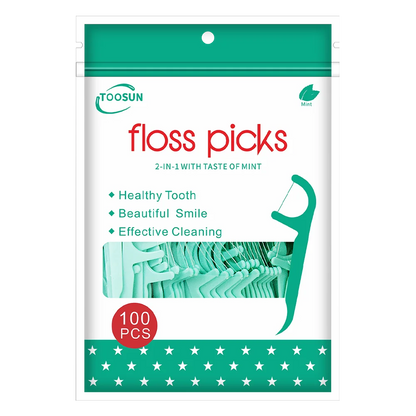 100pcs Mint Flavor Dental Floss Sticks Minty Toothpicks With Thread Dental Flosser Picks Clean Between Teeth Oral Hygiene Care