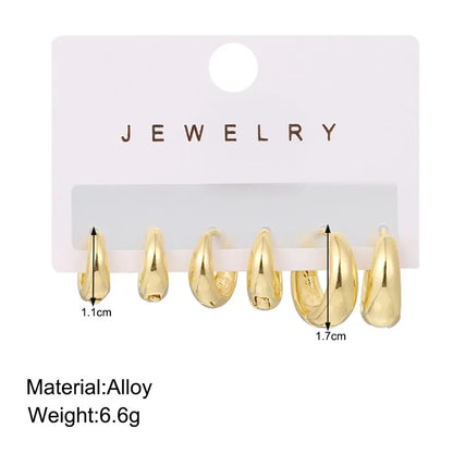 6pcs Fashion Minimalist Chunky Gold Plated Waterdrop Hoop Earrings for Women Smooth C-shaped Water Droplets Earrings JewelryGift