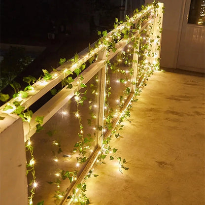Green Leaf String Lights Artificial Ivy Vine Fairy Light Garland Wedding Party Decoration Christmas Home Room Wall Hanging Plant