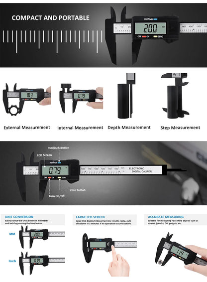 150mm 100mm Electronic Digital Caliper Carbon Fiber Dial Vernier Caliper Gauge Micrometer Measuring Tool Digital Ruler